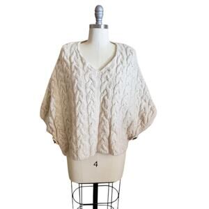IrelandsEye Lambswool Silk Cable Knit Poncho Cape Sweater Cream Made in Ireland